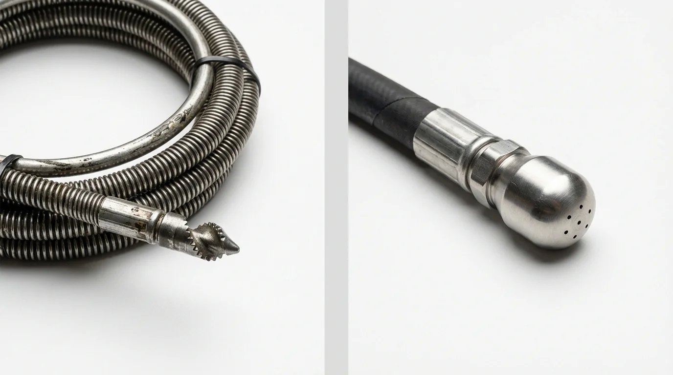 Drain snake cable and hydro jetting nozzle used for drain cleaning in Lake Grove, NY