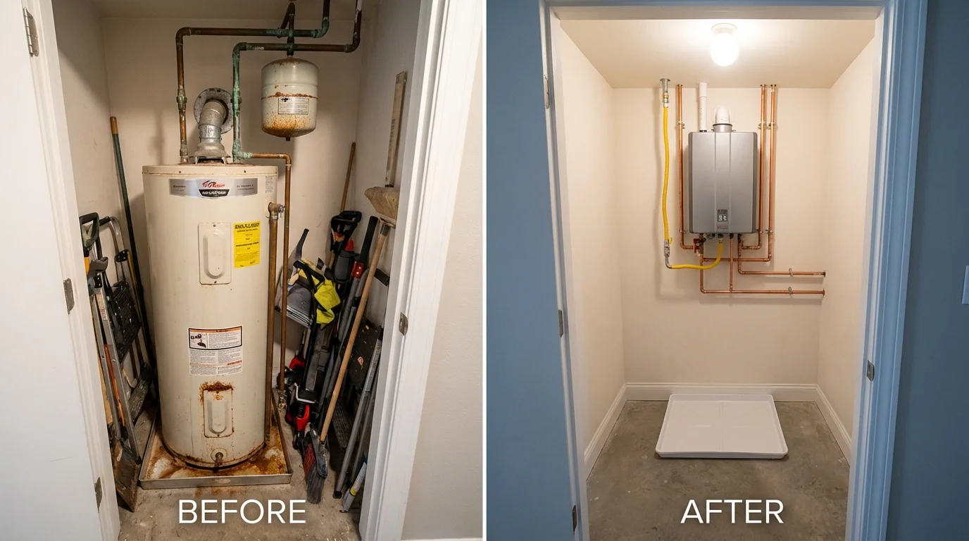 Tank water heater versus wall-mounted tankless unit comparison for Lake Grove, NY homeowners