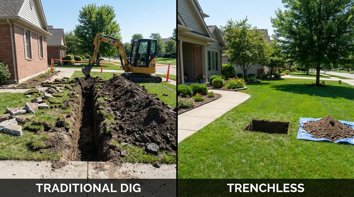 Trenchless sewer repair with minimal yard damage versus traditional excavation in Lake Grove, NY